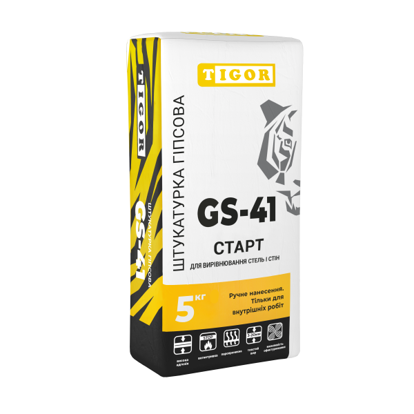"Штукатурка гіпсова для вирівнювання стель і стін TIGOR GS-41 СТАРТ, (5кг)"
