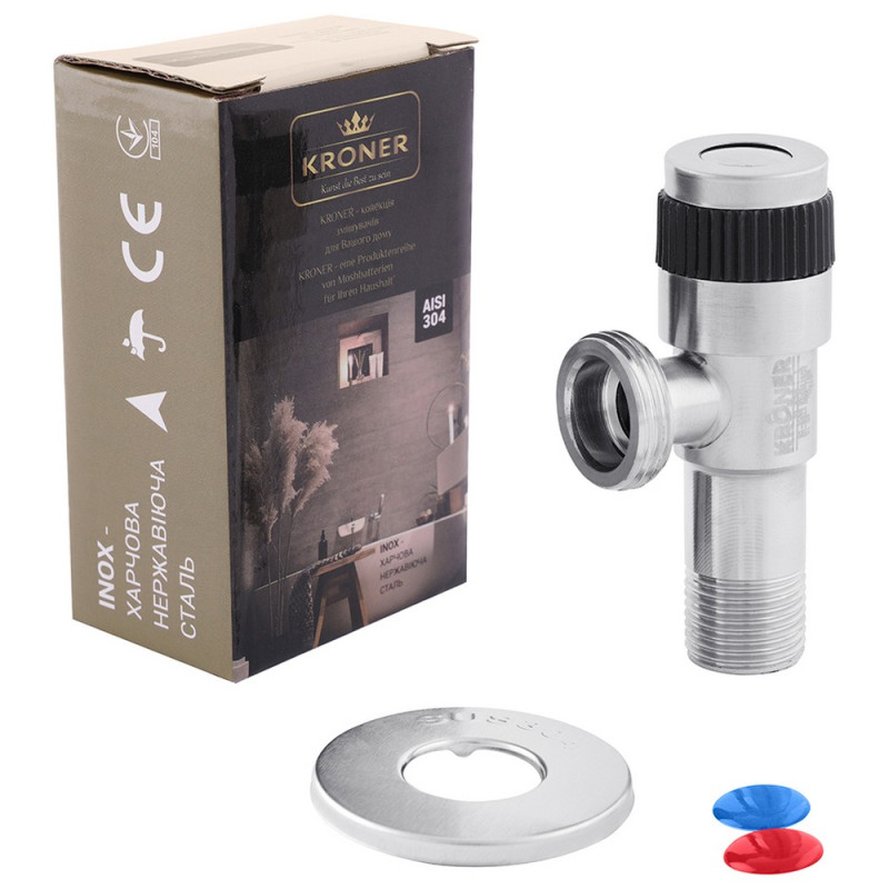Кран приладний кутовий Kroner нерж. KRP Edelstahl Klassisch-ESG102 1/2"х3/4"