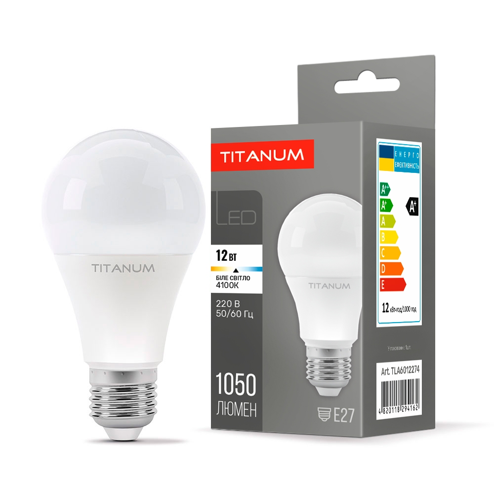 LED лампа TITANUM A60 12W E27 4100K 220V 50шт/ящ
