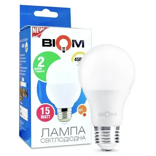 Лампа 1434 Biom BT-516 A60 15W E27 4500К матова