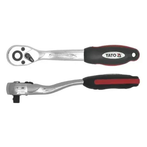Тріщатка YATO : квадрат 3/8", L= 200 мм, 72T, вигнута ручка