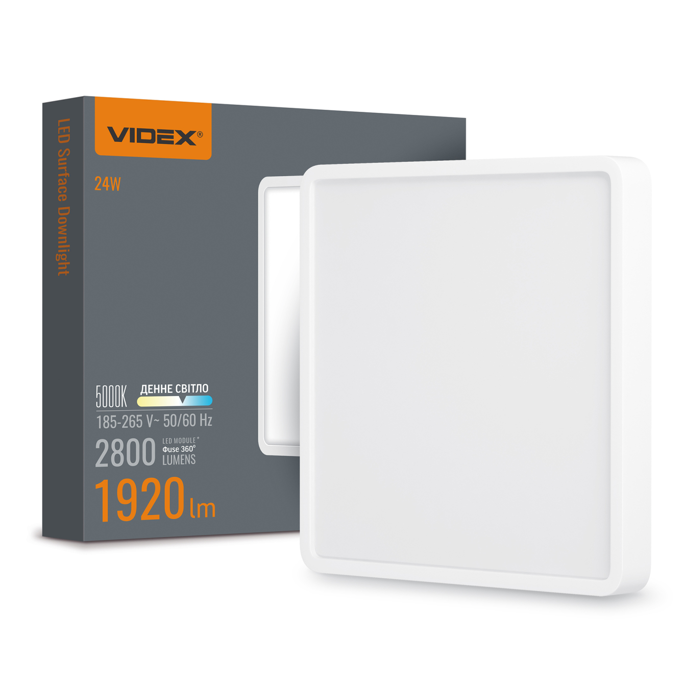 LED світильник накладний квадрат VIDEX 24W 5000K 220V 20 шт/ящ