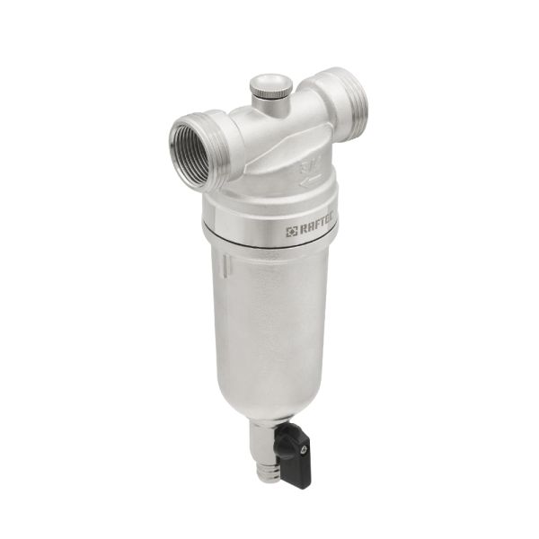 Самопромивний фільтр, 3/4", для гар. води, з маном., латунь, нікель, RAFTEC {10} RMHF02 - мініатюра 2