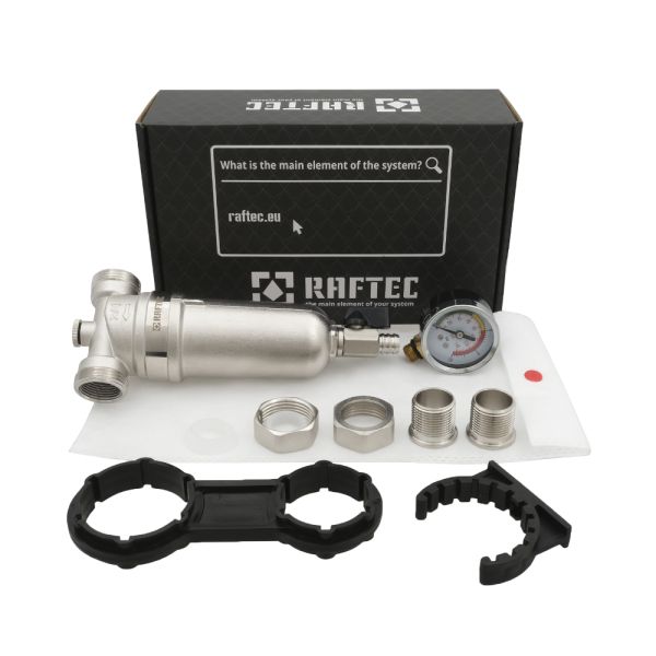 Самопромивний фільтр, 3/4", для гар. води, з маном., латунь, нікель, RAFTEC {10} RMHF02 - мініатюра 3