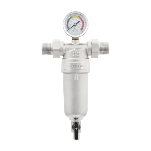 Самопромивний фільтр, 3/4", для гар. води, з маном., латунь, нікель, RAFTEC {10} RMHF02 - мініатюра 4