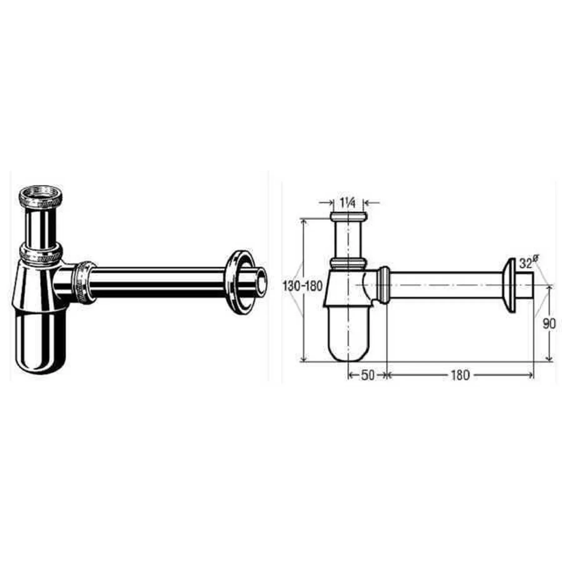 Сифон для раковини VIEGA 1 1/4" x 1 1/4" мет. хром. б/г 100674 - мініатюра 3