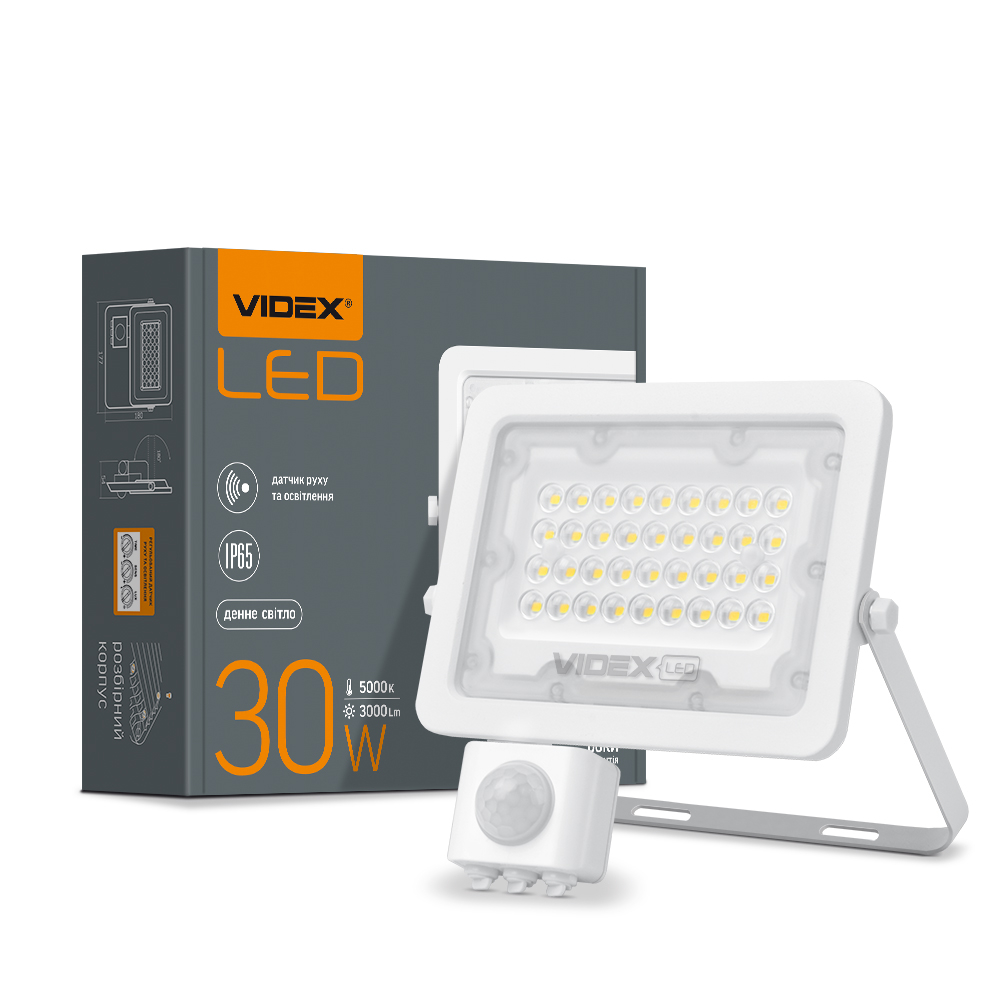 LED прожектор VIDEX 30W 5000K з датчиком руху та освітлення 220V - мініатюра 2