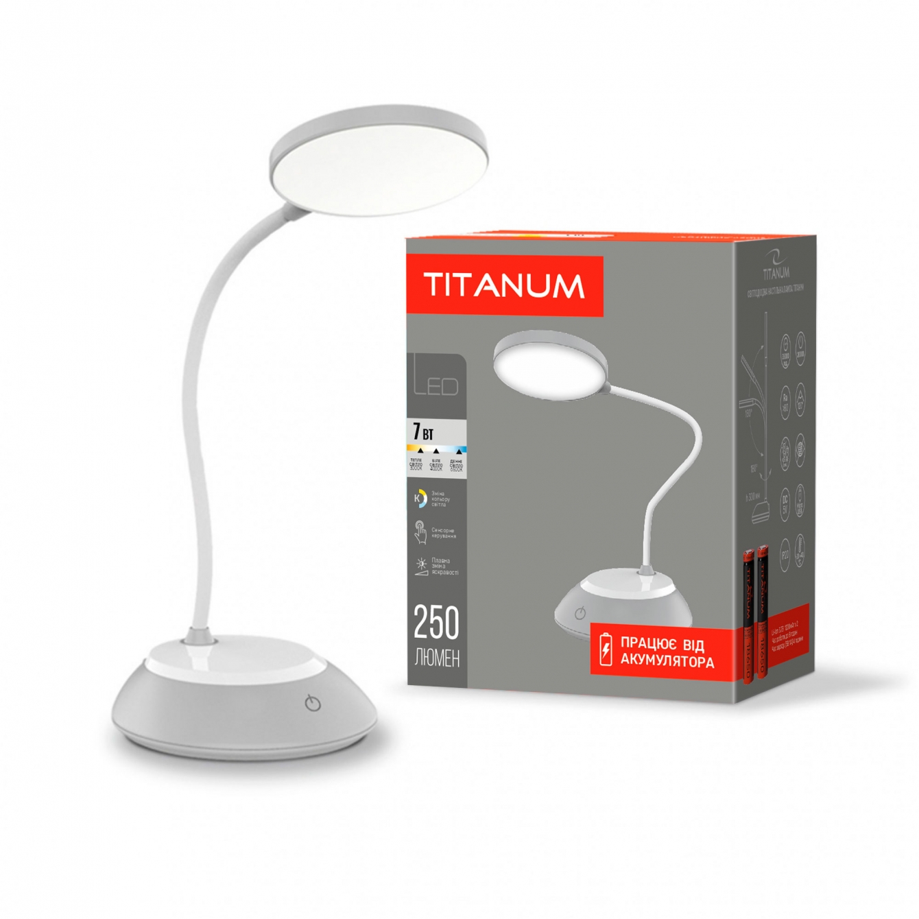 LED лампа настiльна з акумулятором TITANUM TLTF-022G 7W 3000-6500K USB сіра - мініатюра 4
