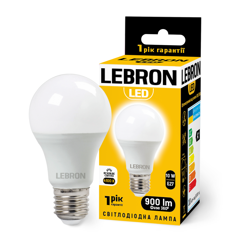 LED лампа LEBRON L-A60, 10W, Е27, 4100K, 900Lm - мініатюра 2