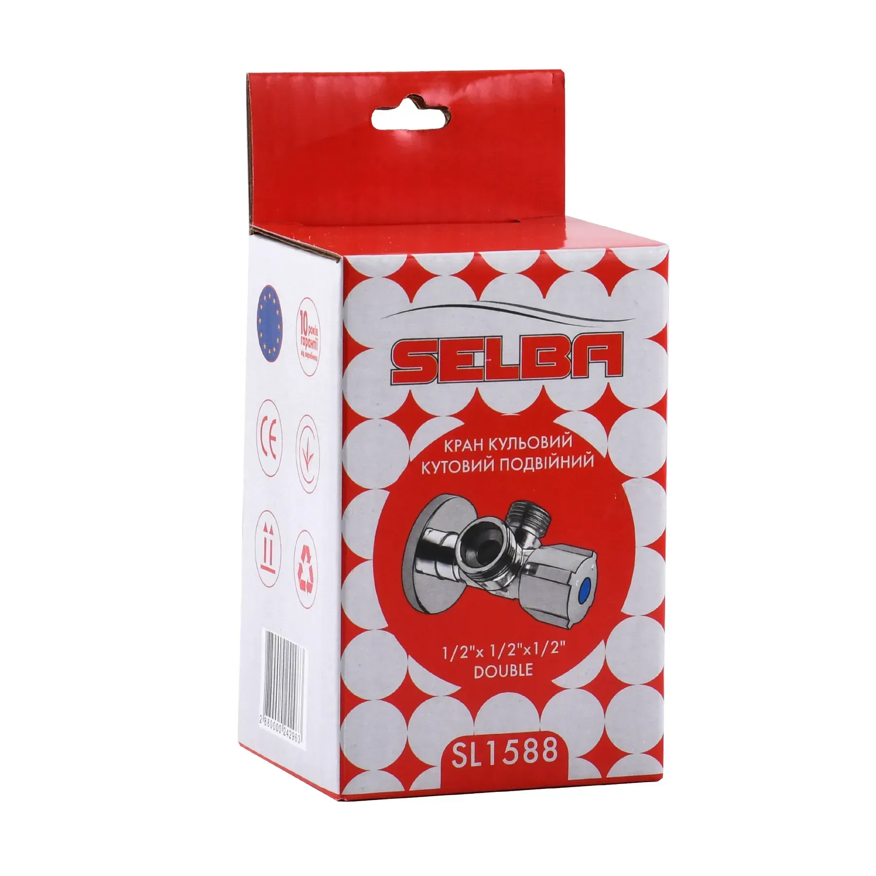 Кран кульовий кутовий подвійний SELBA 1/2"х 1/2"х1/2" DOUBLE (SL1588) - мініатюра 2