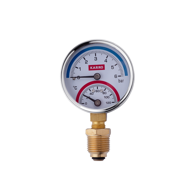 Термоманометр KARRO 1/2" x 1/4" 63 мм, вертикальний KR1086A - мініатюра 2
