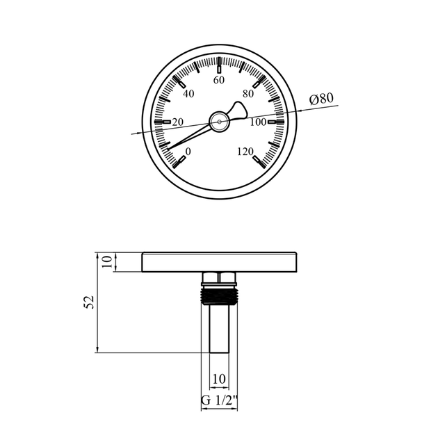 Термометр KARRO  1/2" 80 мм, 120°С, KR1039 - мініатюра 3