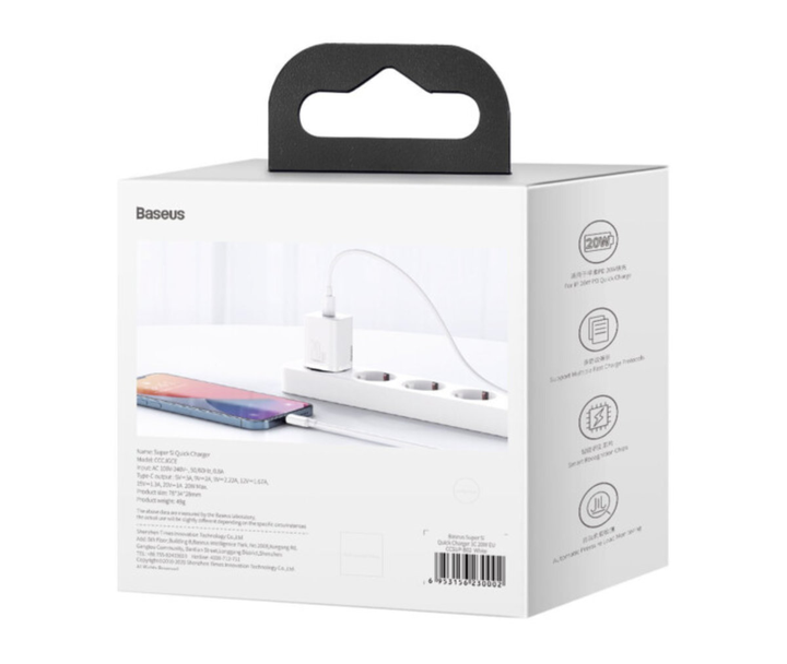 МЗП Baseus Super Si Quick Charger 1C 20W EU White CCSUP-B02 - мініатюра 4