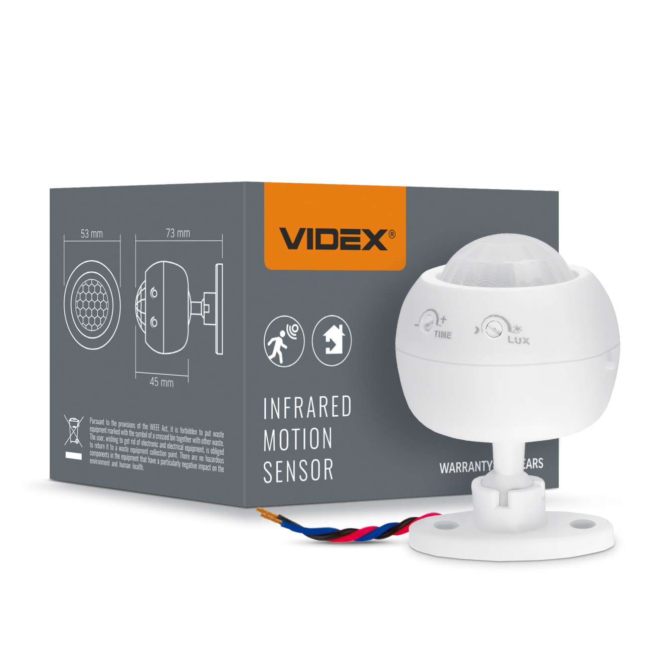 Датчик руху та освітлення VIDEX VL-SPS27W  220V 1200W IР 20 (50шт/ящ) інфрачервоний - мініатюра 2