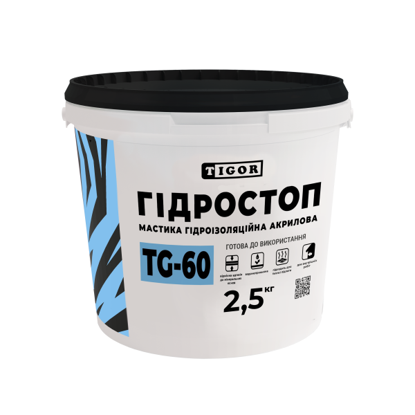 Мастика гідроізоляційна акрилова "ГІДРОСТОП" (2,5кг) TIGOR ТG-60 - мініатюра 2