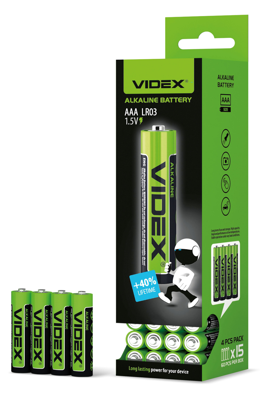 Батарейка лужна Videx LR03/AAA 4шт SHRINK - мініатюра 2