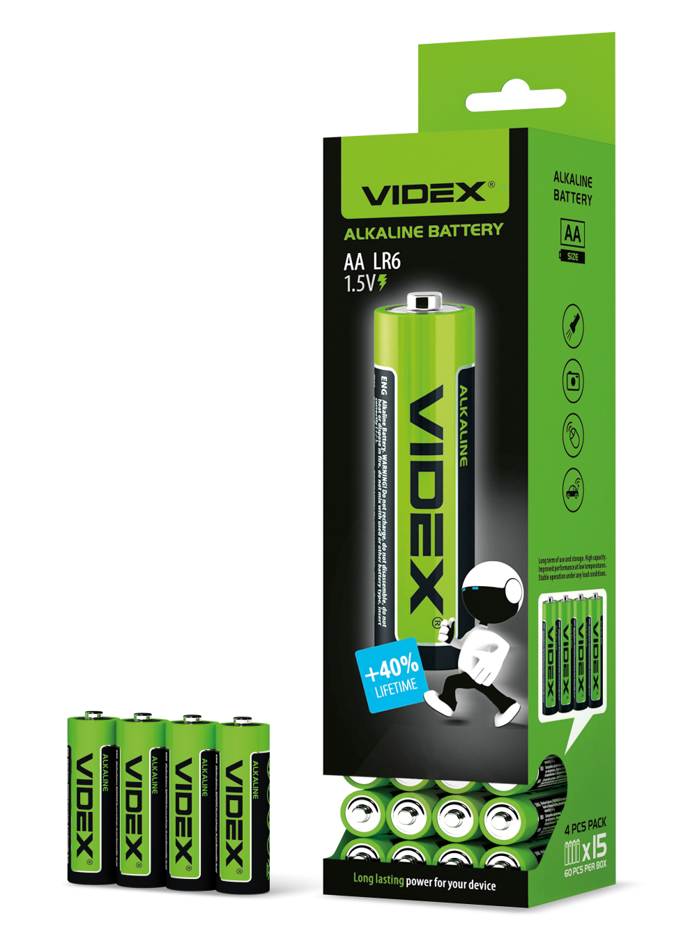 Батарейка лужна Videx LR6/AA 4шт SHRINK - мініатюра 2