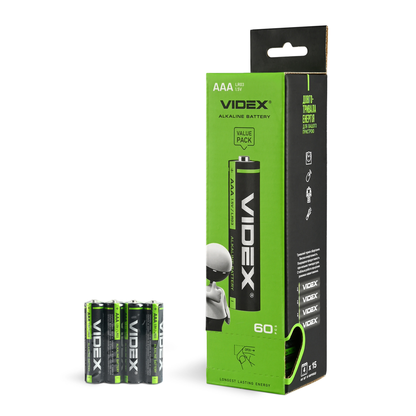 Батарейка лужна Videx LR03/AAA 4шт SHRINK - мініатюра 4
