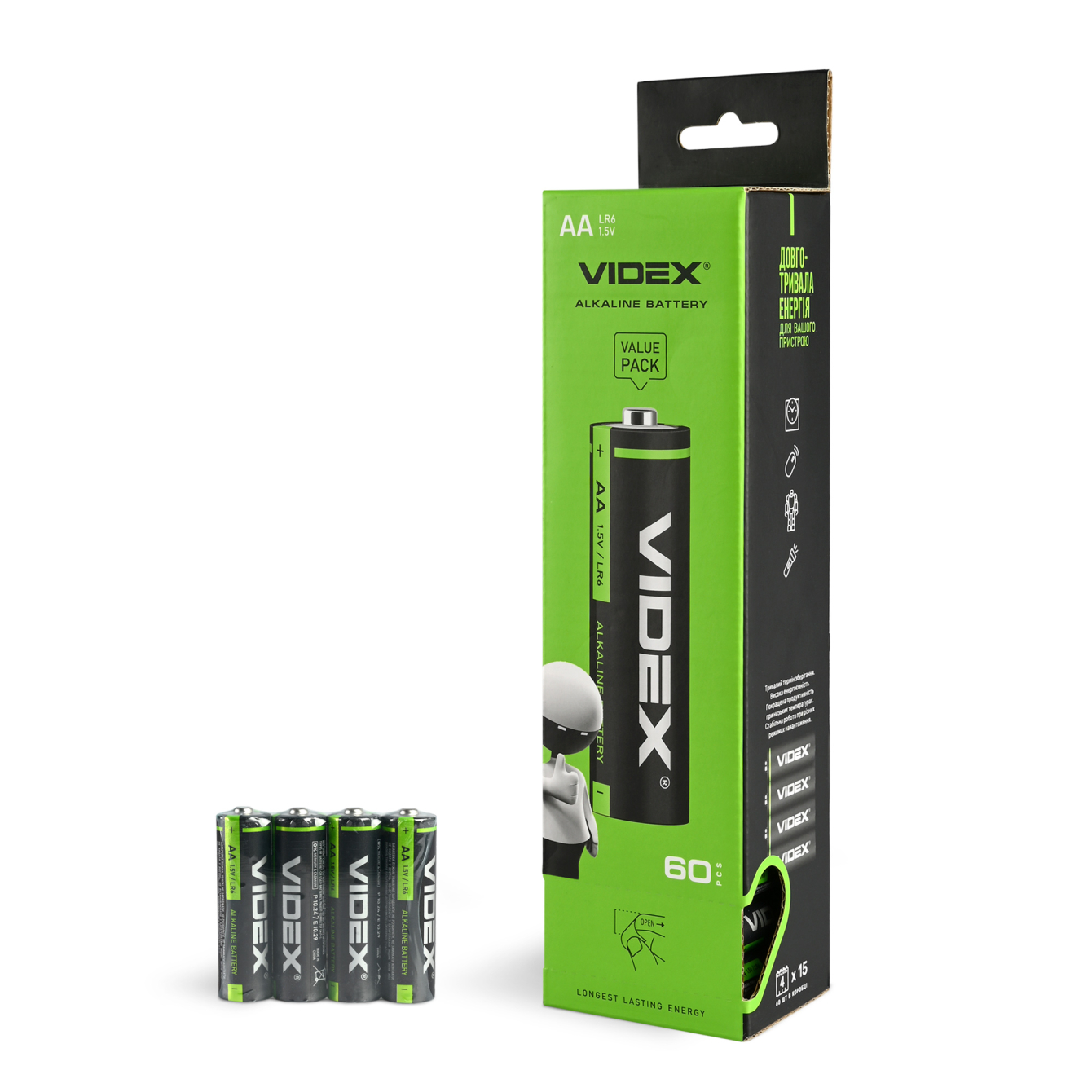 Батарейка лужна Videx LR6/AA 4шт SHRINK - мініатюра 4
