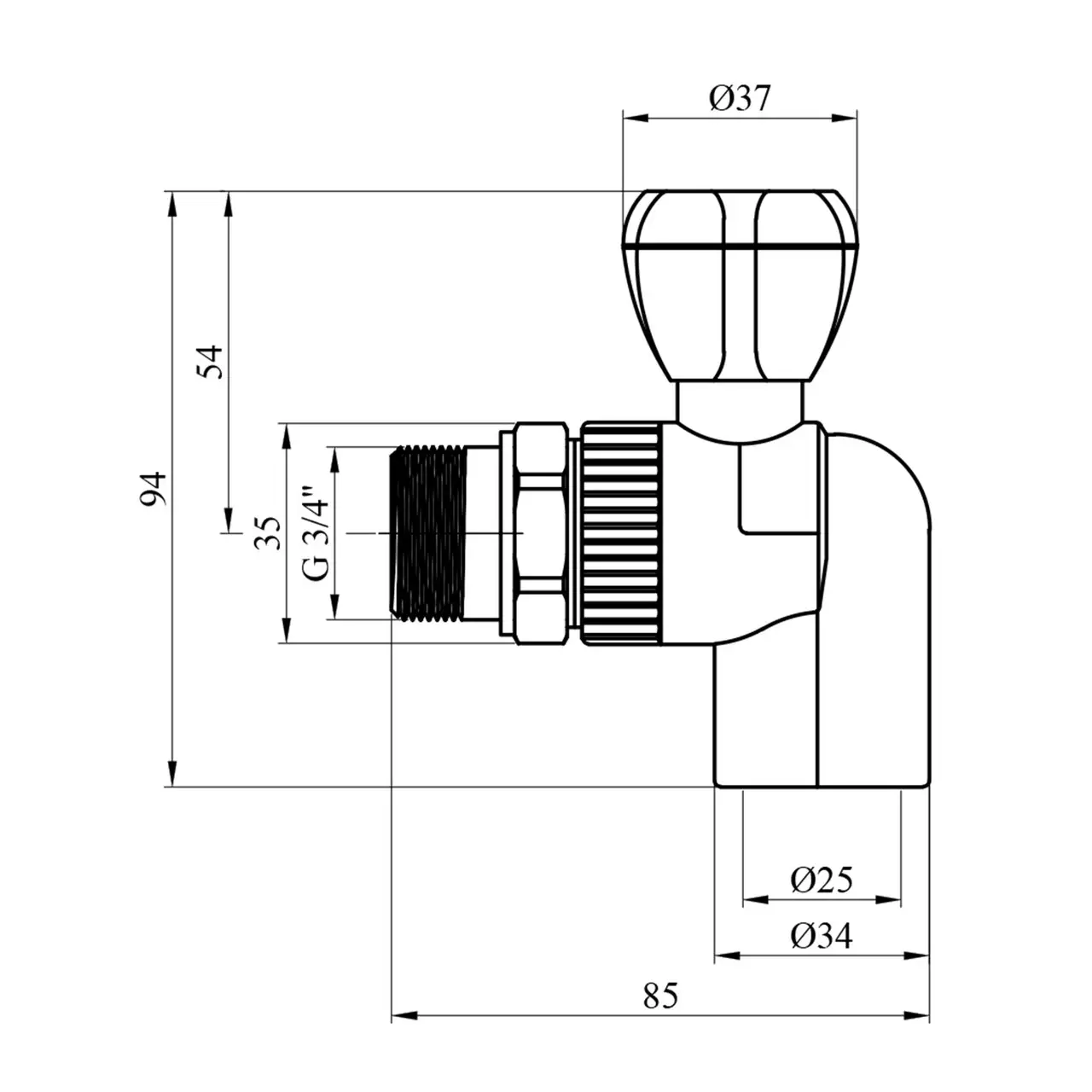 Кран радіаторний кутовий PPR Rozma 25х3/4" - мініатюра 2