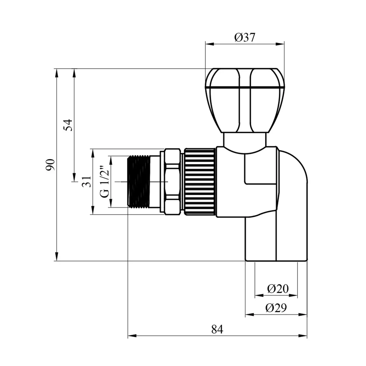 Кран радіаторний кутовий PPR Rozma 20х1/2" - мініатюра 3
