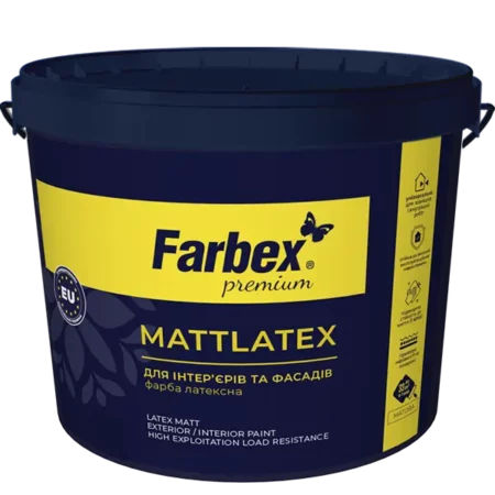Фарба латексна для для зовнішніх та внутрішніх робіт "Mattlatex", біла матова, ТМ Farbex - 7,0 кг - мініатюра 2