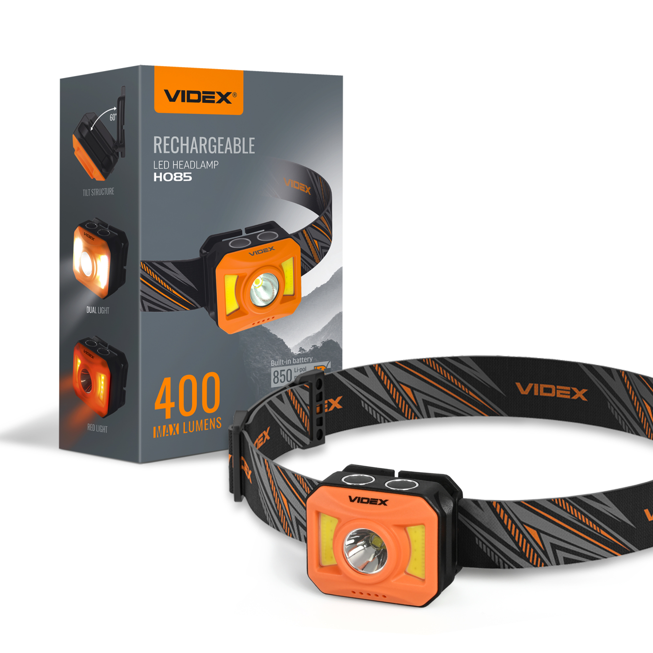 Налобний світлодіодний ліхтарик VIDEX VLF-H085-OR 400Lm 5000K - мініатюра 10