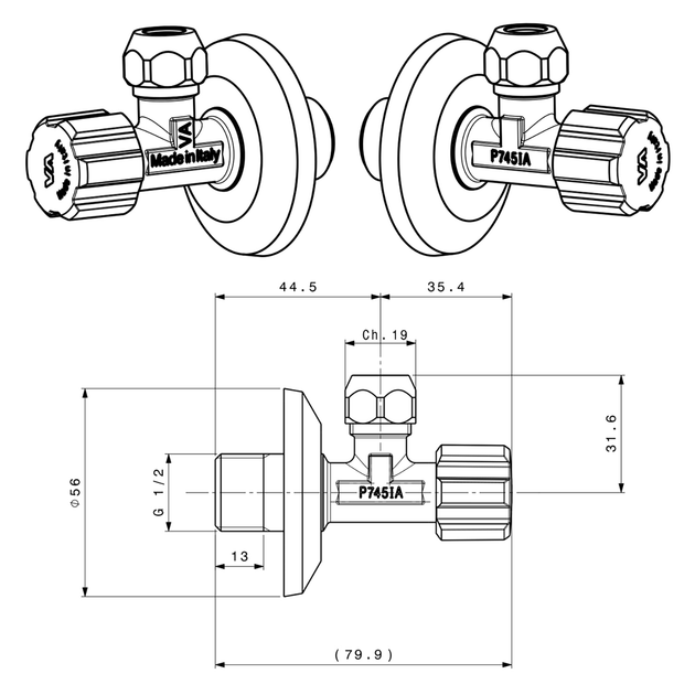 Кран вентильний Albertoni 1/2"x3/8" для сантехприладів з цангою C406281 - мініатюра 3