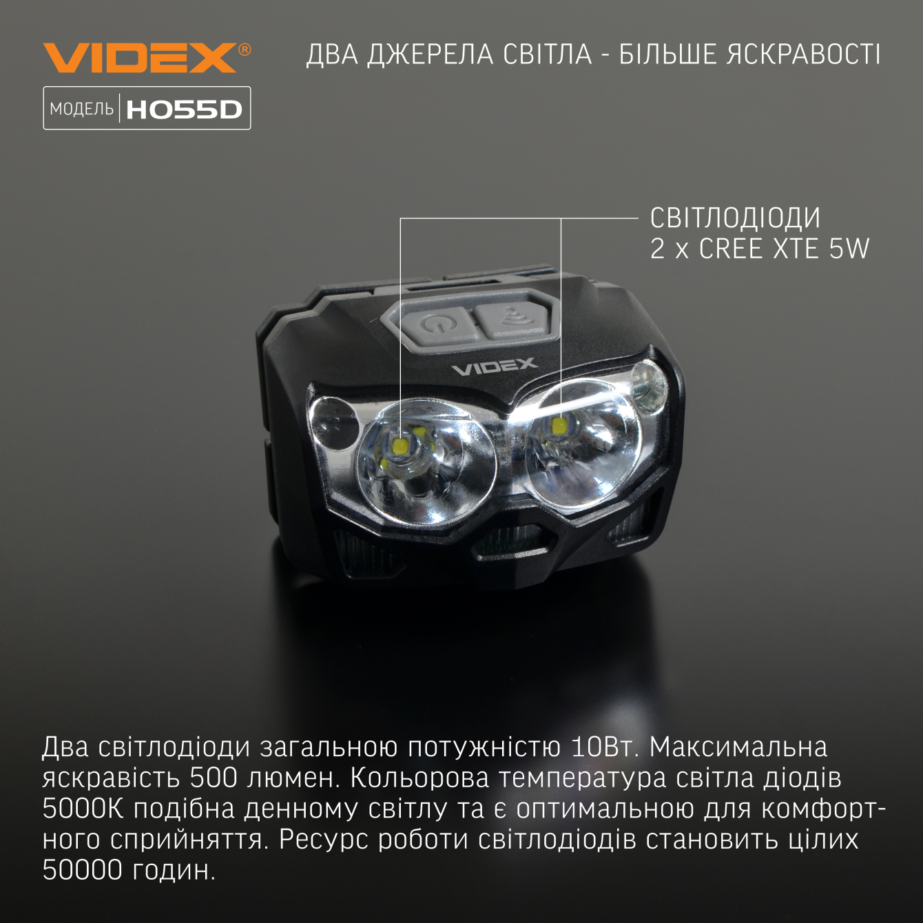 Налобний світлодіодний ліхтарик VIDEX VLF-H055D 500Lm 5000K - мініатюра 10
