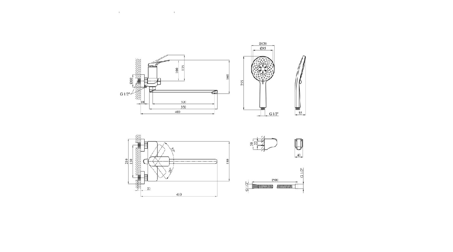 Змішувач Kroner ванна довг. гусак. (KRP Graz-GRP070 (к.35)) - мініатюра 2
