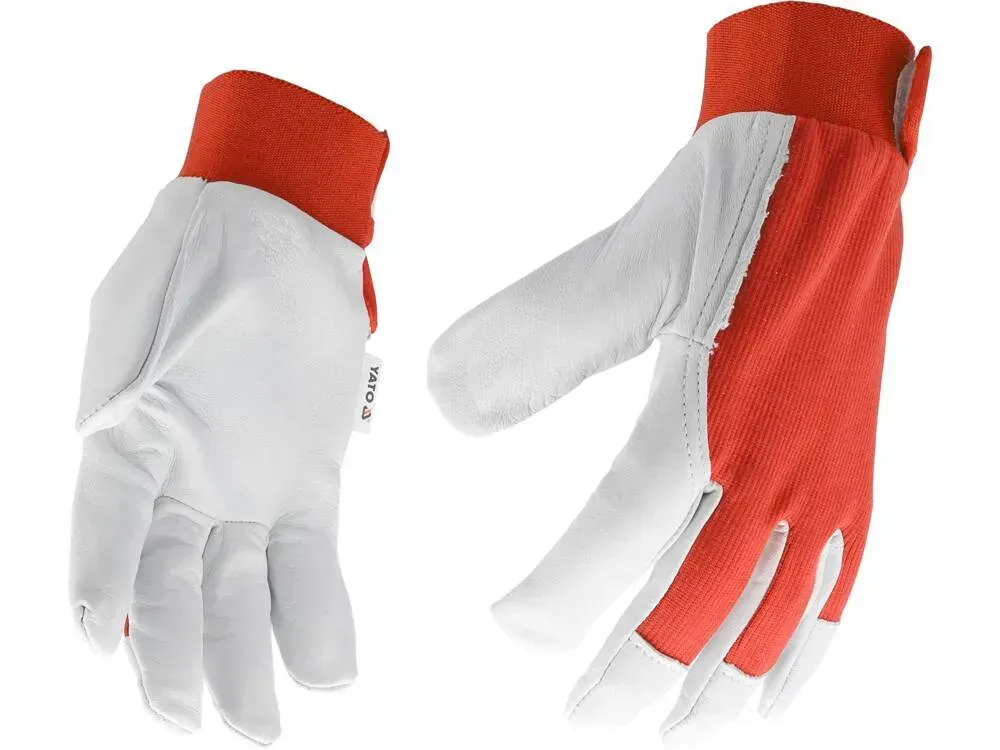 Рукавиці робочі біло-червоні YATO :бавовна + шкіра, розмір 10 - мініатюра 4