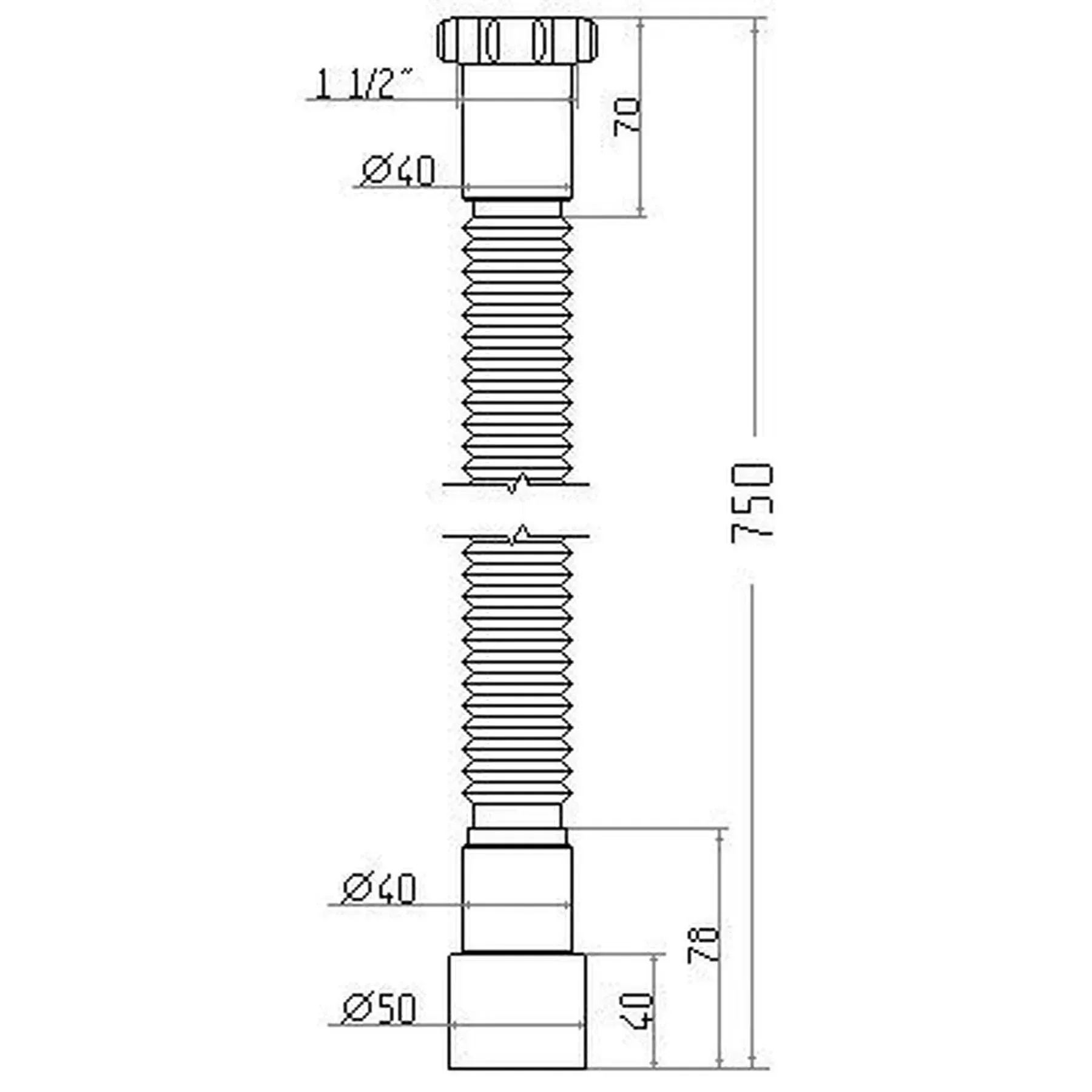 Гнучка труба Waterstal AC-1013 1 1/2"х40/50 з гайокю, 750мм - мініатюра 2