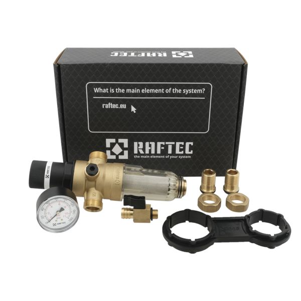 Самопромивний фільтр, 1/2", для гар. води, з маном., латунь, нікель, RAFTEC {10} RMHF01 - мініатюра 2