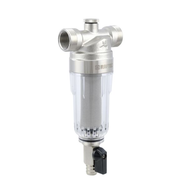 Самопромивний фільтр, 1/2", для хол. води,  з маном., латунь,, нікель, RAFTEC {10} RMCF01 - мініатюра 2