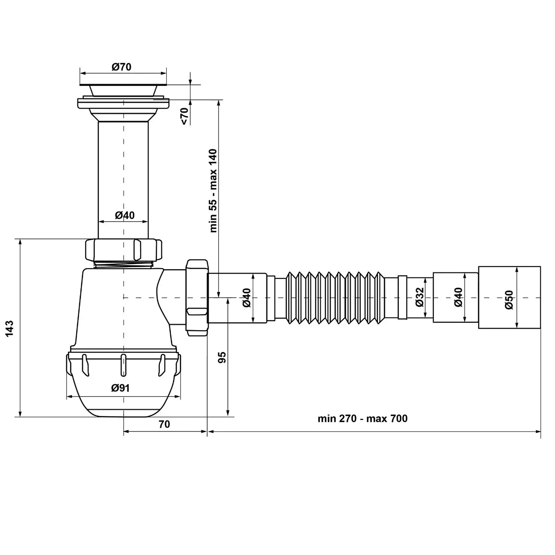 Сифон Waterstal A-40029 для мийки 1 1/2 з гофрою для мийки(А-20029) - мініатюра 2