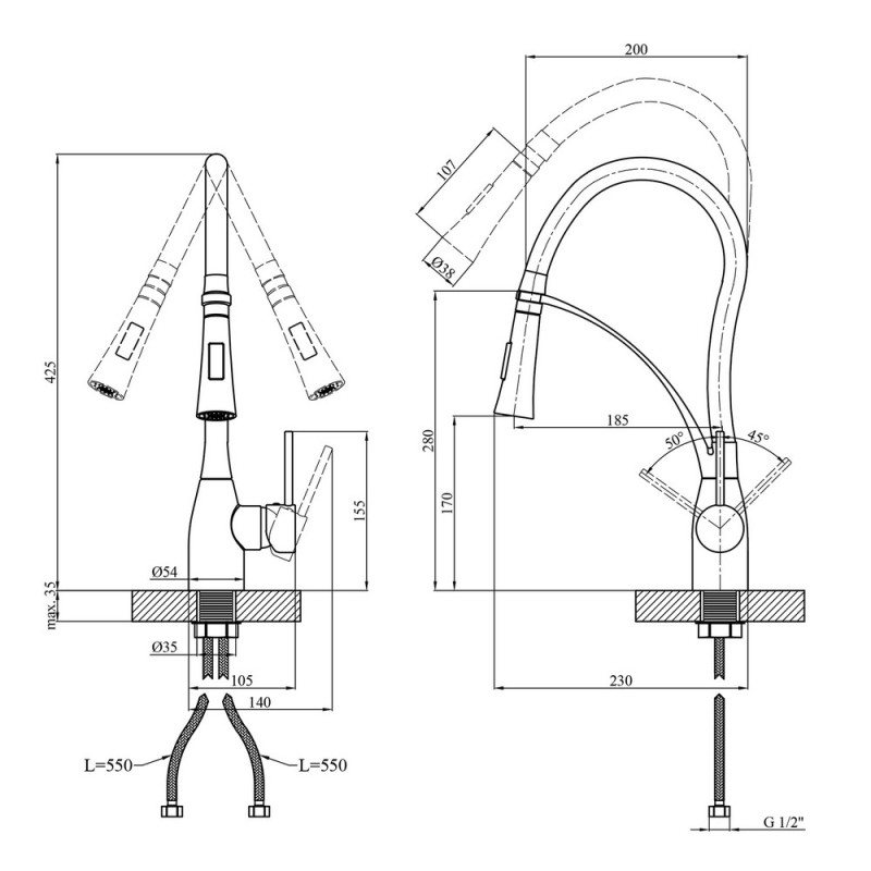 Змішувач Kroner кухня KRP Ersel-GRP03393BLK (к.35) - мініатюра 3