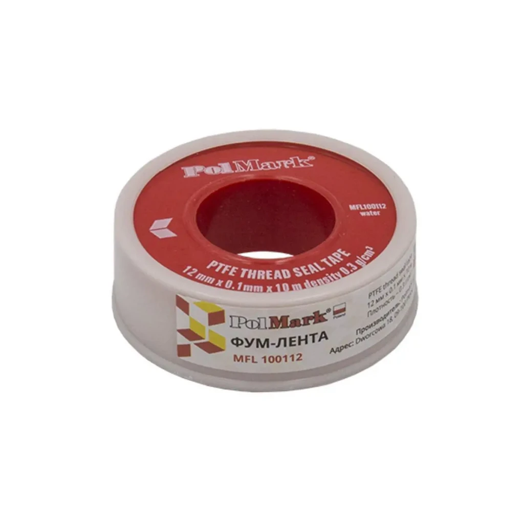Фум стрічка, 10M, 12х0,1 мм, PTFE, GAS, POLMARK {10/1000} GFL100112 Виводим. - мініатюра 2