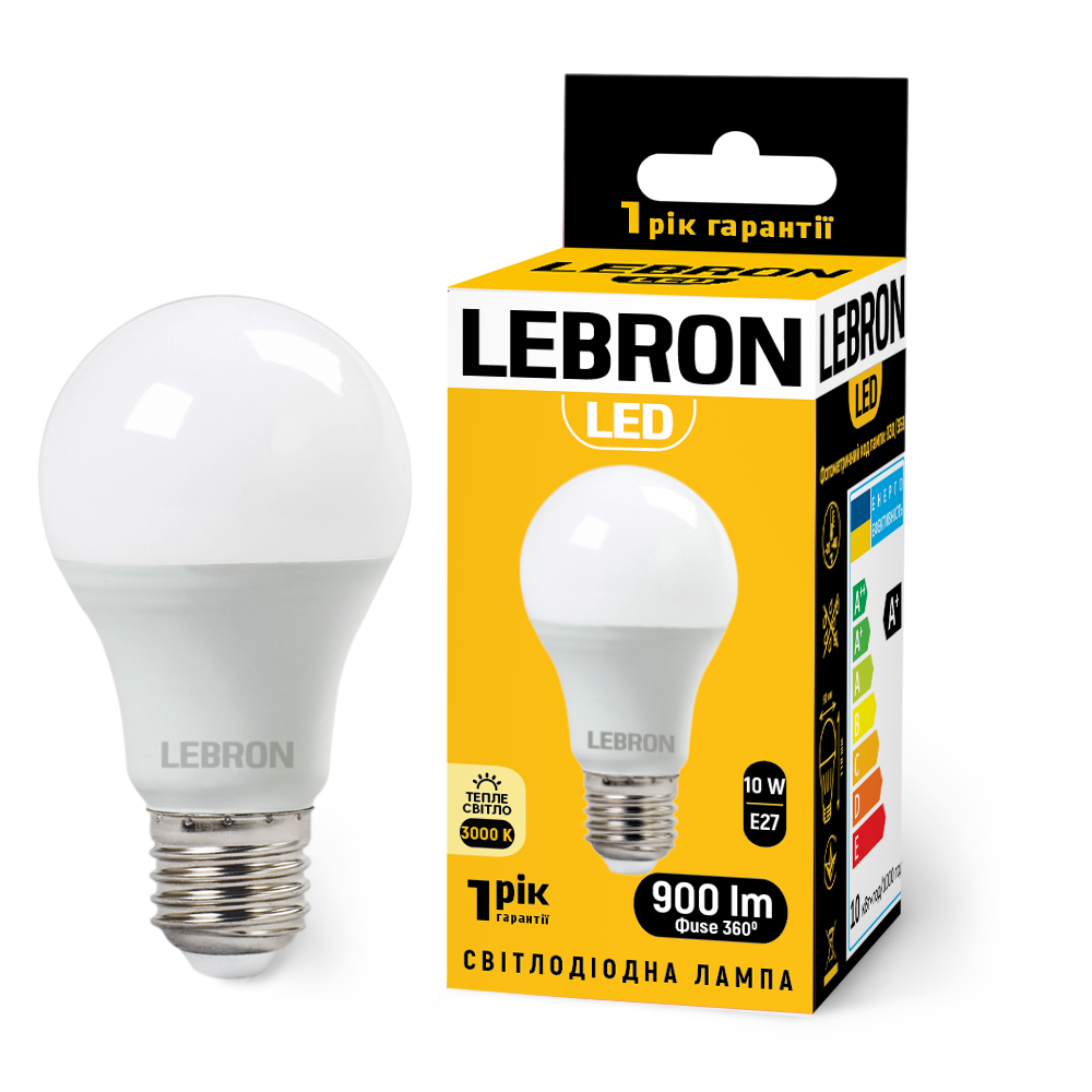 LED лампа LEBRON L-A60, 10W, Е27, 3000K, 900Lm - мініатюра 2