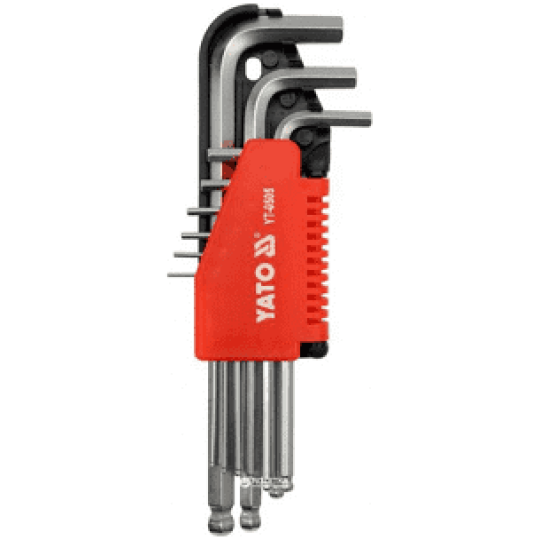 Ключ 6-гранний Г-подібний з кульовим наконечником YATO: Cr-V. M 1.5-10mm 9шт - мініатюра 2