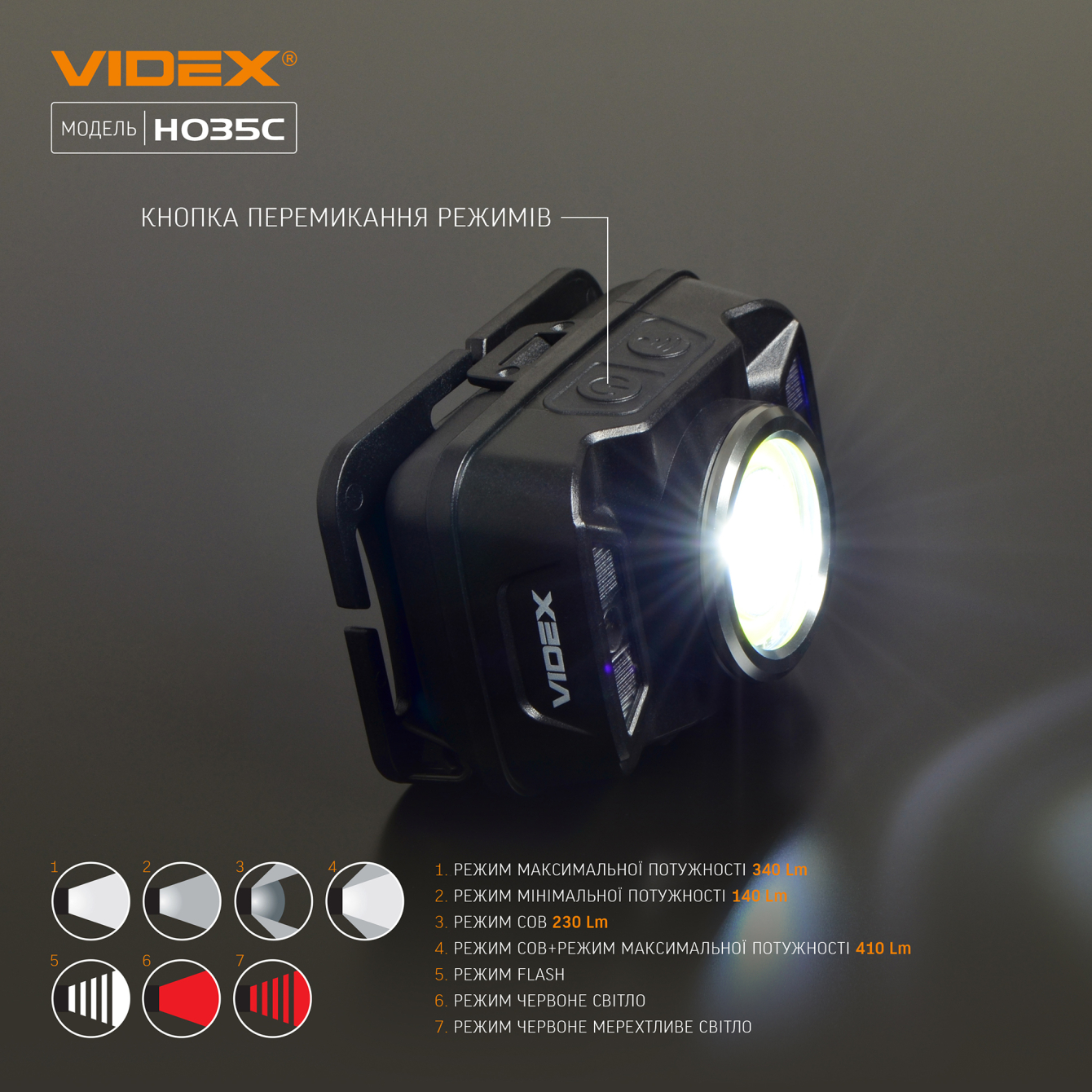 Налобний світлодіодний ліхтарик VIDEX VLF-H035C 410Lm 5000K - мініатюра 8