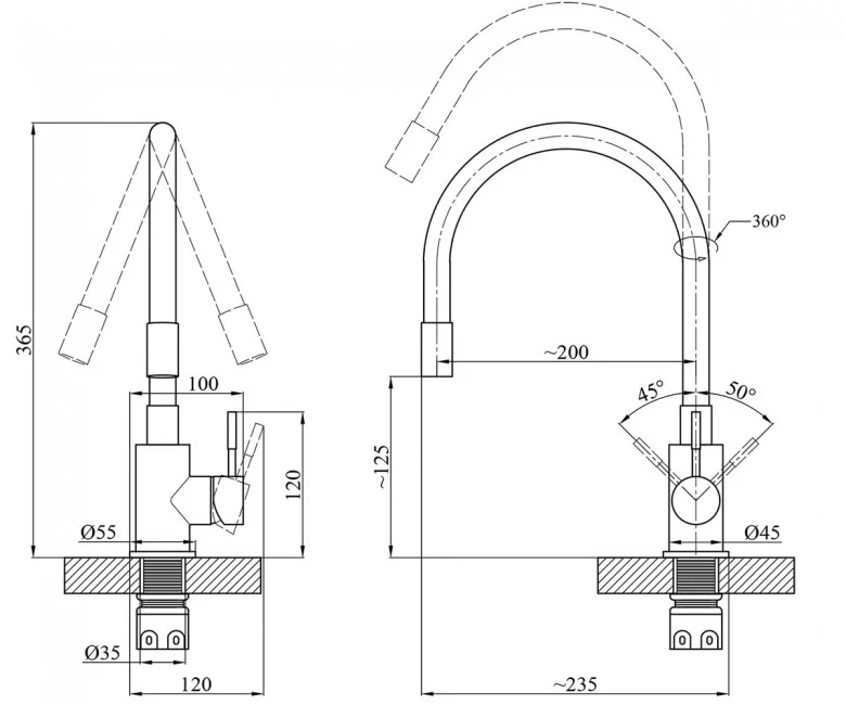 Змішувач кухня картридж Aqua ерж. (Acero-INOX035NS-1 (k.35) (без шлг.) (20)) - мініатюра 2