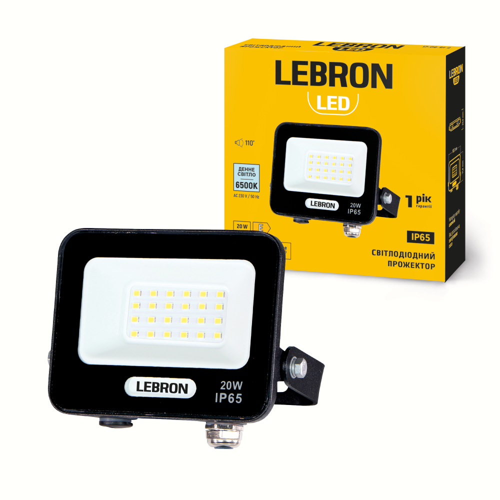 LED прожектор LEBRON L-LF, 20W,  6500K, 2000Lm, 220V - мініатюра 2